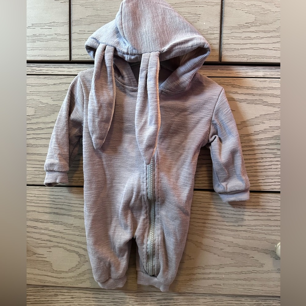 Charming Gray Kids Footie with Bunny Ears